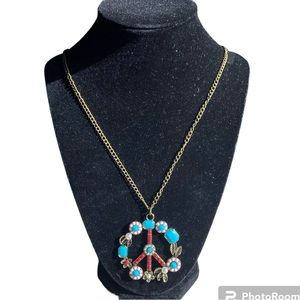 Trendy Y2K Vintage Style Turquoise Faux Pearl & Flower Peace Pendant Necklace